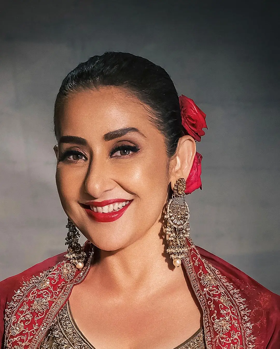 Bollywood Actress Manisha Koirala Stills in Red Dress